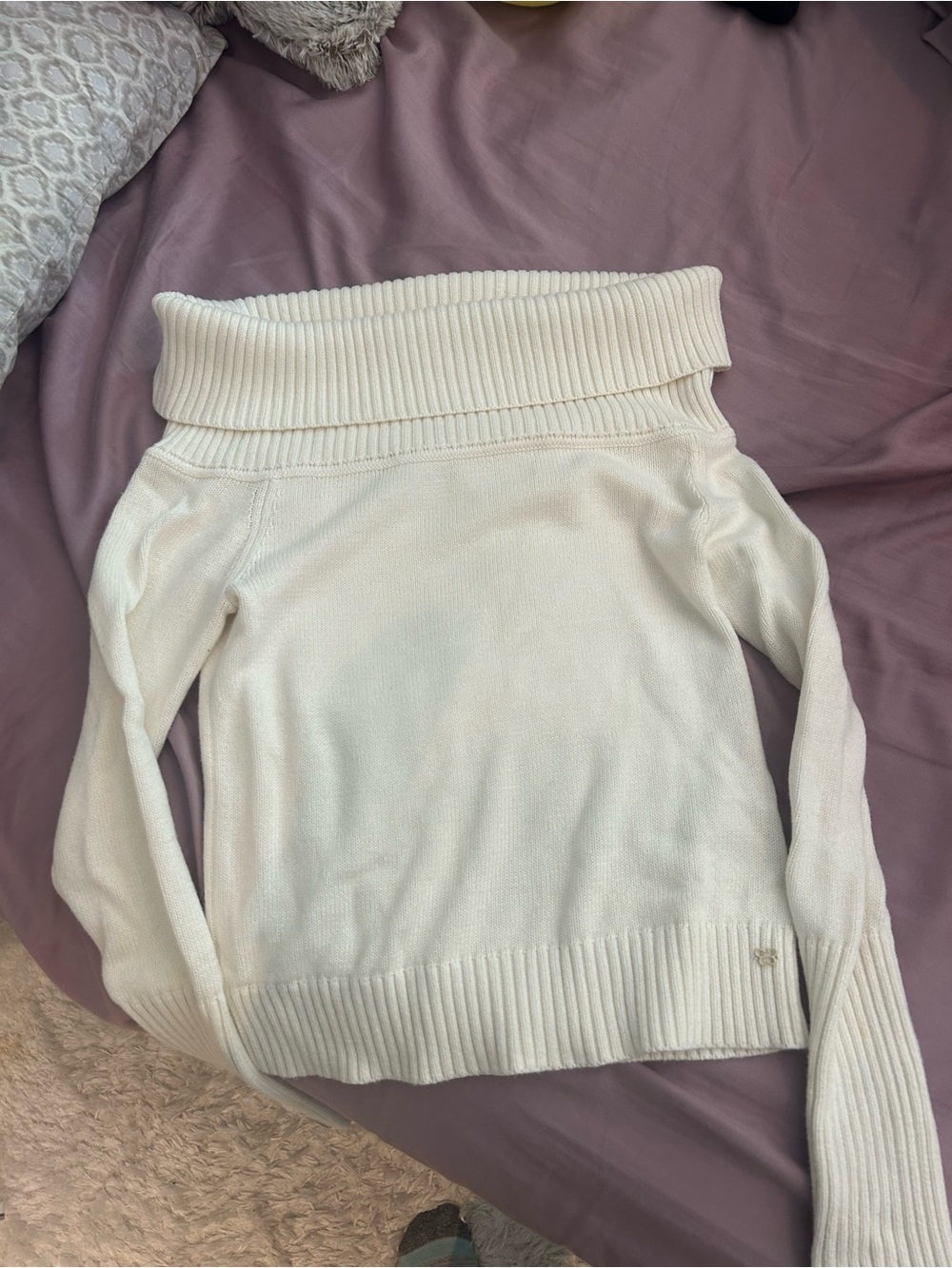Sunday Best Cream Off-the-Shoulder Fold-Over Sweater